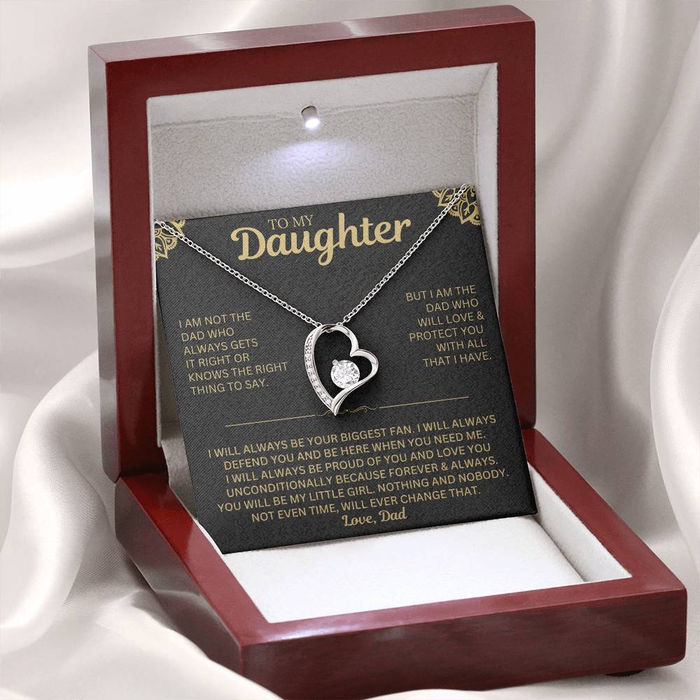 gift for daughter, dad to daughter gift, forever love necklace, father daughter jewelry, birthday gift for daughter, graduation gift, meaningful gift for daughter, heart necklace, white gold necklace, cubic zirconia necklace, sentimental gift, luxury jewelry gift, love dad necklace