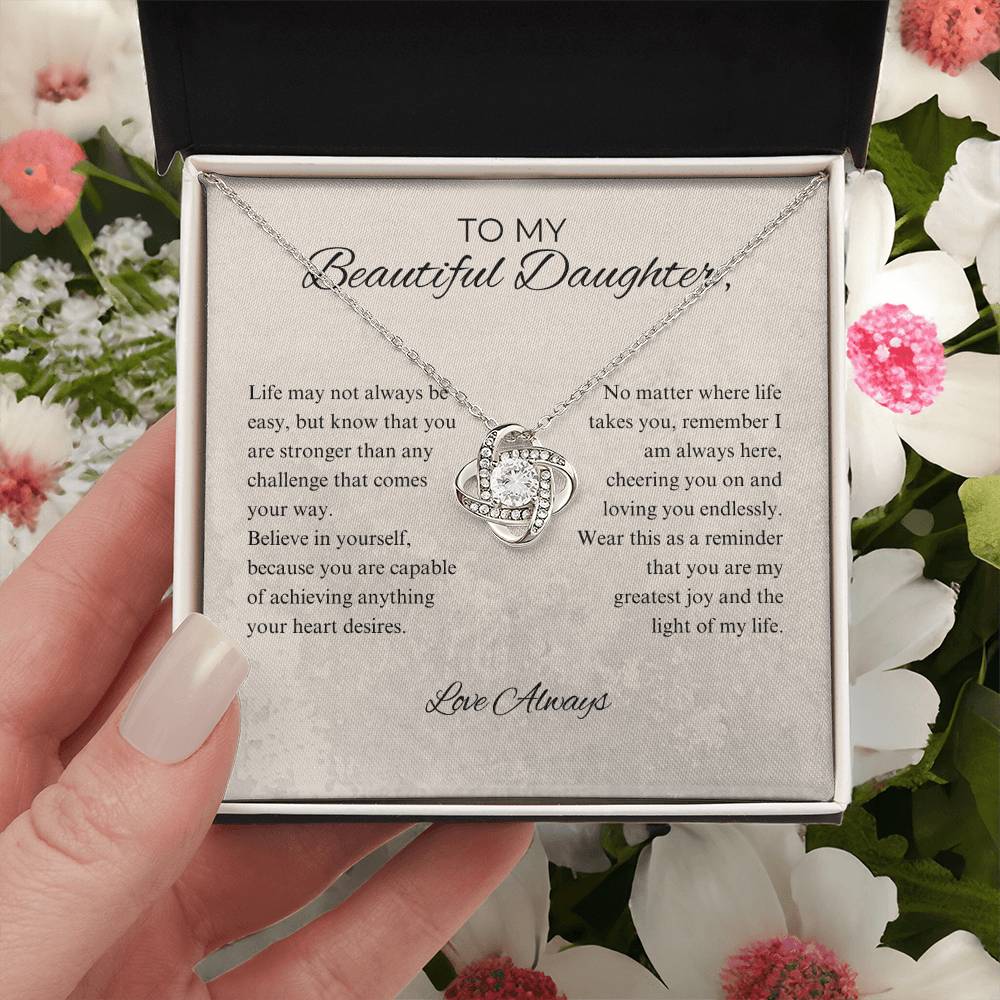To My Beautiful Daughter - Always Be Brave And Be Strong - Love Knot Necklace