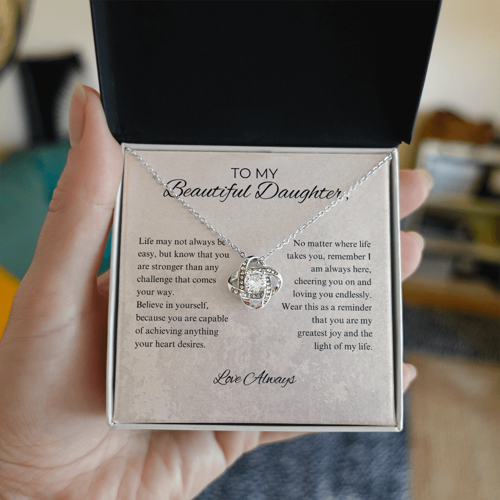 To My Beautiful Daughter - Always Be Brave And Be Strong - Love Knot Necklace