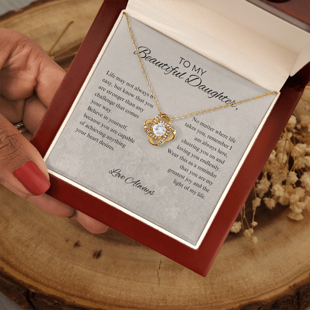 To My Beautiful Daughter - Always Be Brave And Be Strong - Love Knot Necklace