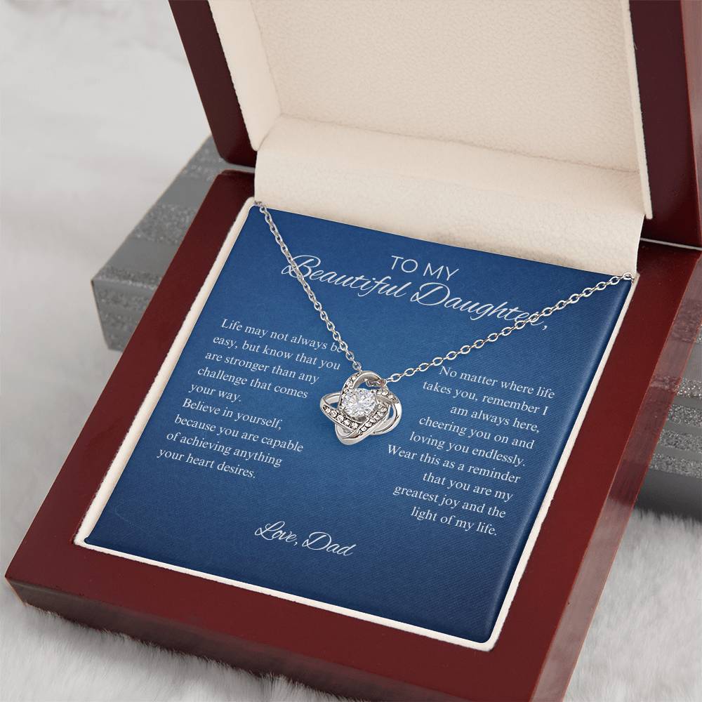 To My Beautiful Daughter - Always Keep Me In Your Heart - Love Knot Necklace