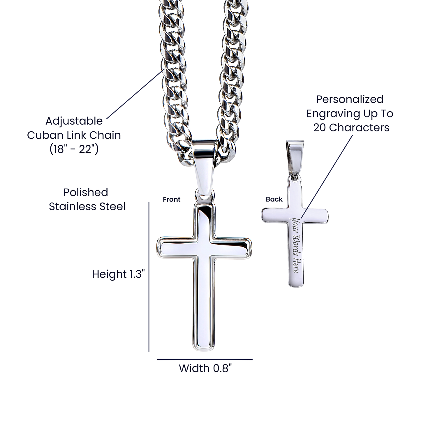 Cross Pendant & Chain Necklace for Man & Women, Stainless Steel Vintage Jewerly