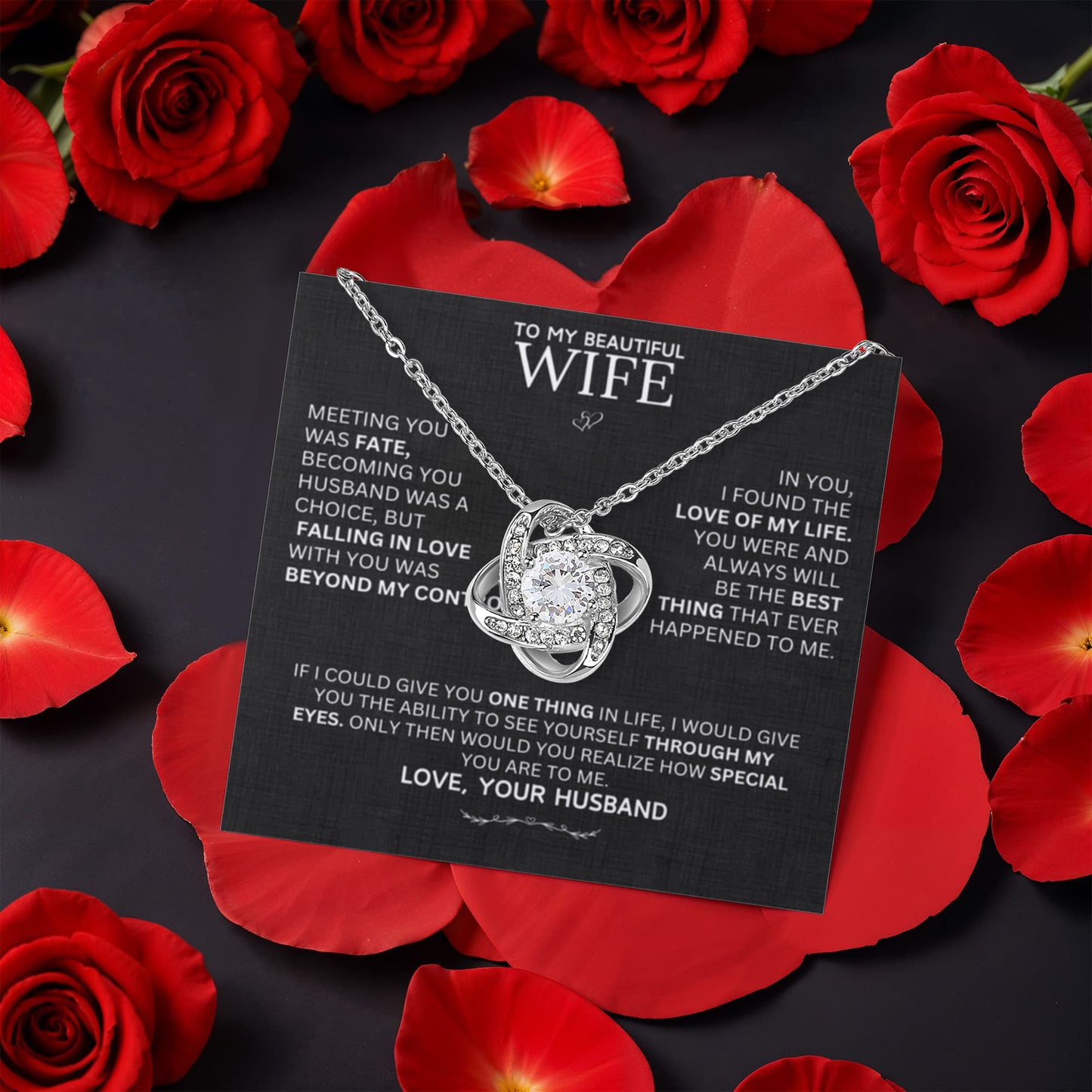 Gift for Wife "I Can't Live Without You" Necklace With Heart Box and Red Rose Surprise