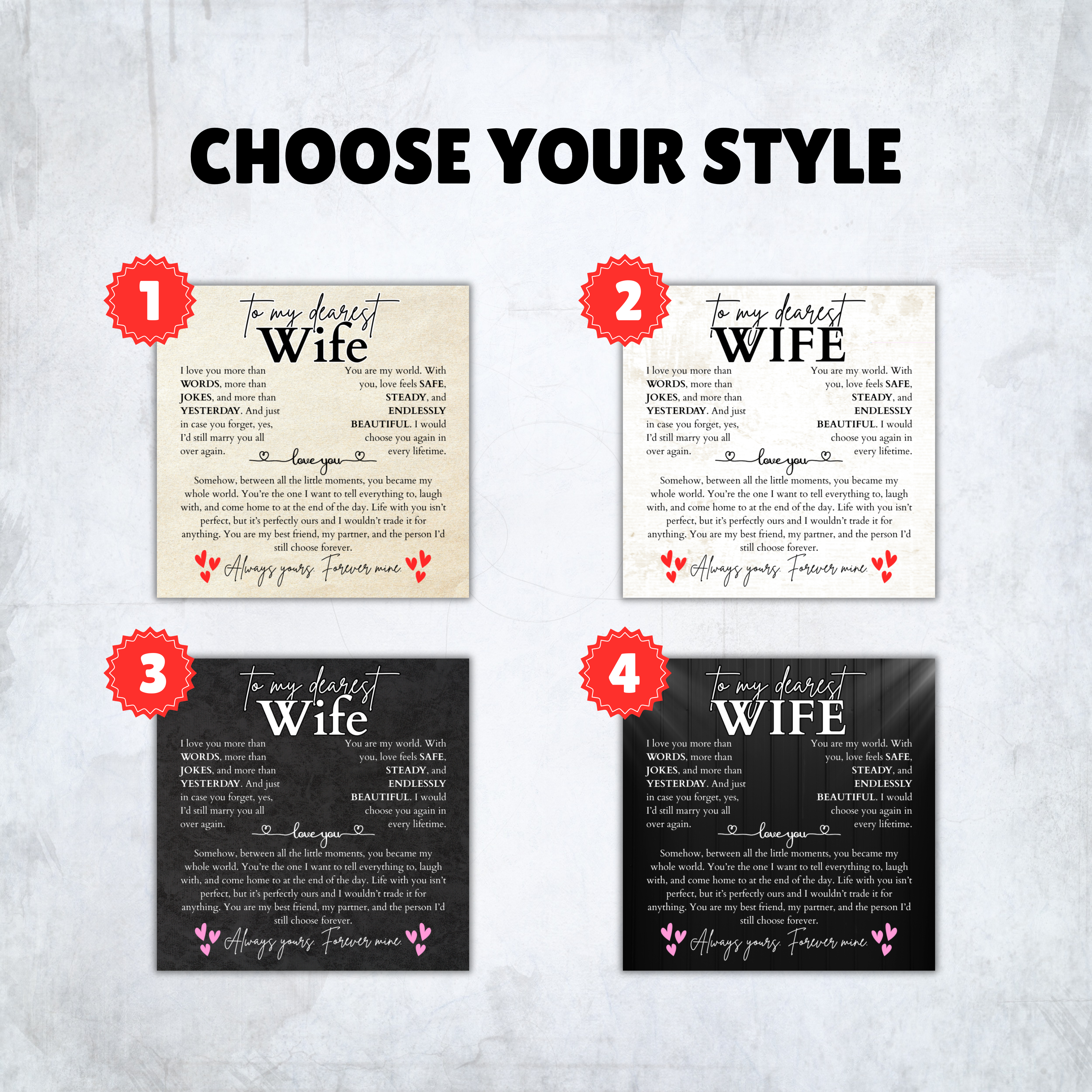 To my wife necklace from husband — heart pendant with CZ & message card, white or yellow gold