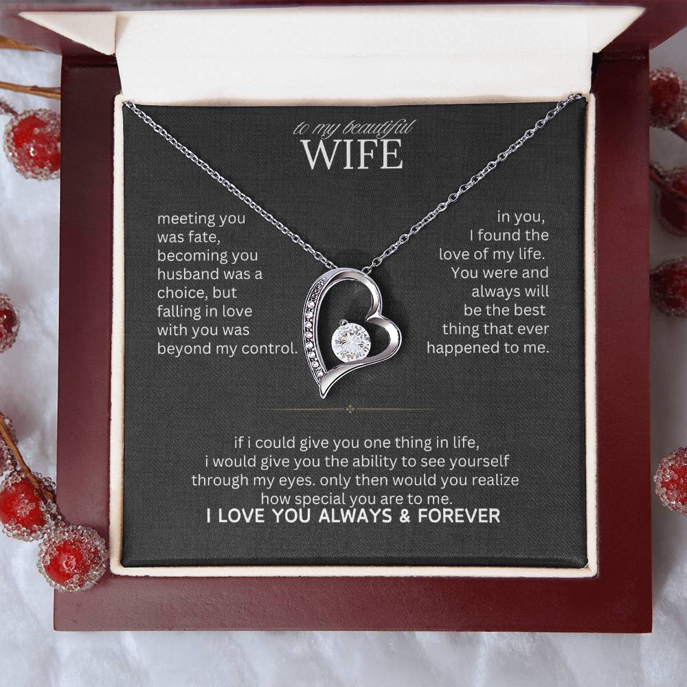 Gift for Wife "I Can't Live Without You" Necklace With Heart Box and Red Rose Surprise