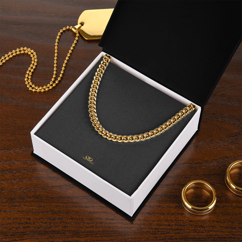 Cadena cubana de acero inoxidable con oro amarillo de 14 k (longitud ajustable de 18" a 22") 