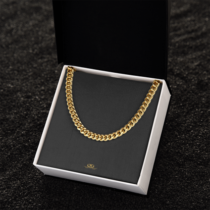Cadena cubana de acero inoxidable con oro amarillo de 14 k (longitud ajustable de 18" a 22") 