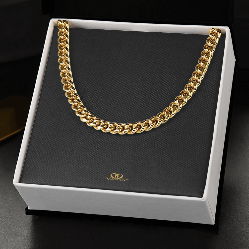 Cadena cubana de acero inoxidable con oro amarillo de 14 k (longitud ajustable de 18" a 22") 