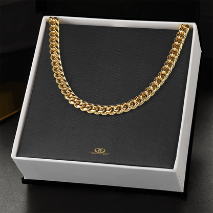 Cadena cubana de acero inoxidable con oro amarillo de 14 k (longitud ajustable de 18" a 22") 