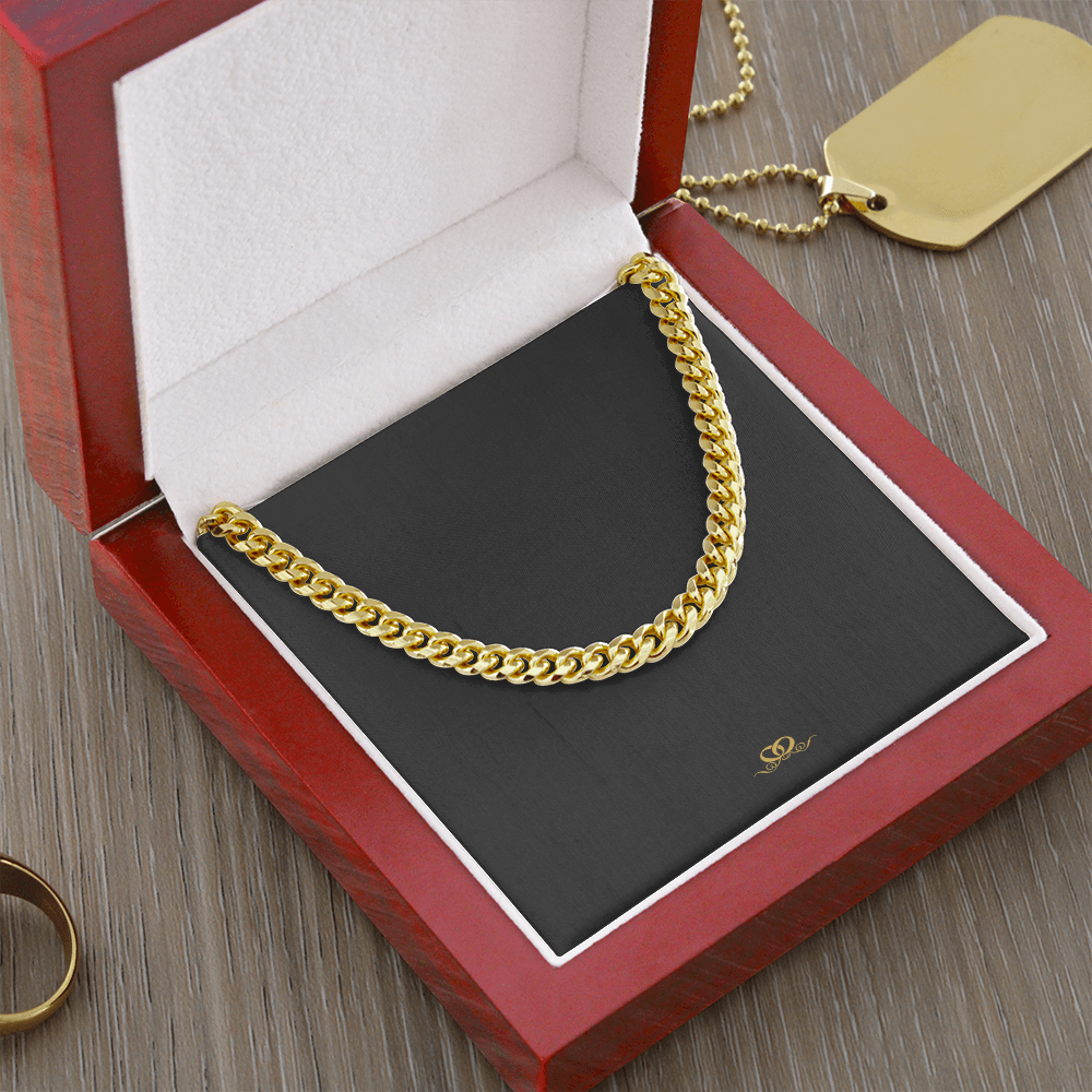 Cadena cubana de acero inoxidable con oro amarillo de 14 k (longitud ajustable de 18" a 22") 