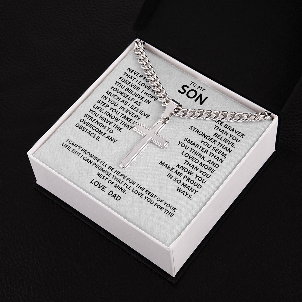 To My Son - Love Dad - Artisan Cross on Cuban Link Chain, Personalized