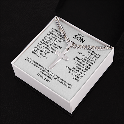 To My Son - Love Dad - Artisan Cross on Cuban Link Chain, Personalized