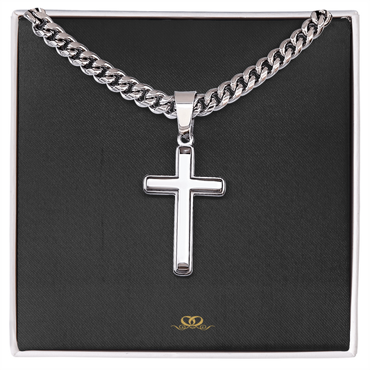 Artisan Cross Necklace on Polished Cuban Chain