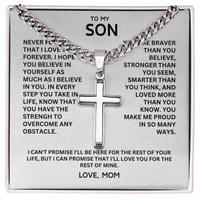 To My Son - Love Mom - Artisan Cross on Cuban Link Chain, Personalized