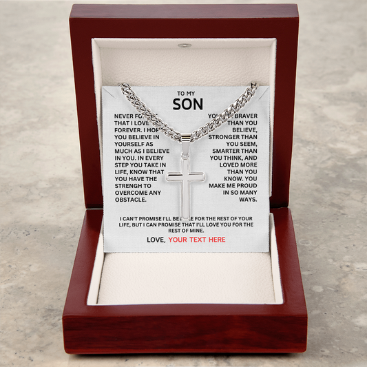 To My Son - Love Dad - Artisan Cross on Cuban Link Chain, Personalized