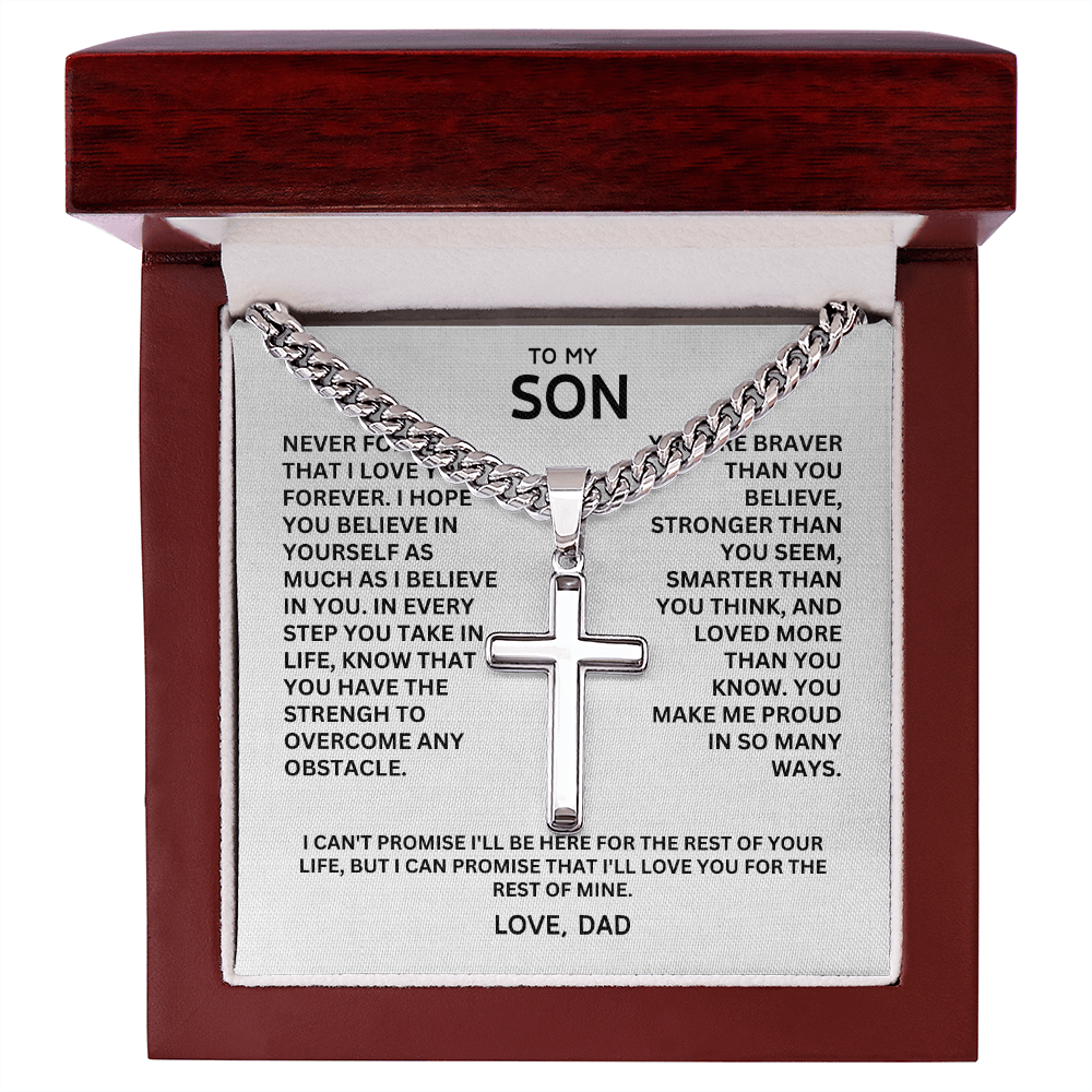 To My Son - Love Dad - Artisan Cross on Cuban Link Chain, Personalized