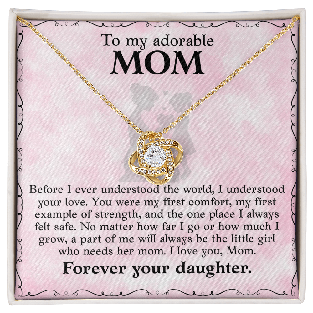 Love Knot Necklace for Mom - Gift from Daughter - Cubic Zirconia Pendant - White or Yellow Gold Finish