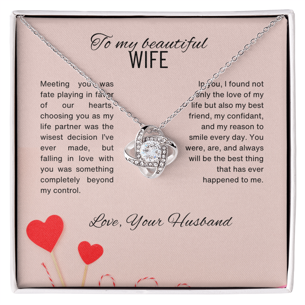 Unique Gift for Wife "I Can't Live Without You" Knot Necklace