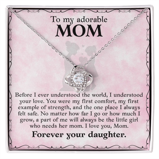 Love Knot Necklace for Mom - Gift from Daughter - Cubic Zirconia Pendant - White or Yellow Gold Finish
