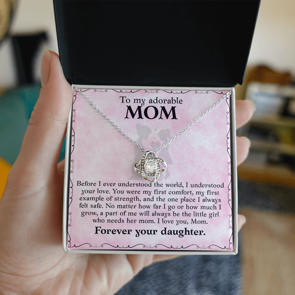Love Knot Necklace for Mom - Gift from Daughter - Cubic Zirconia Pendant - White or Yellow Gold Finish