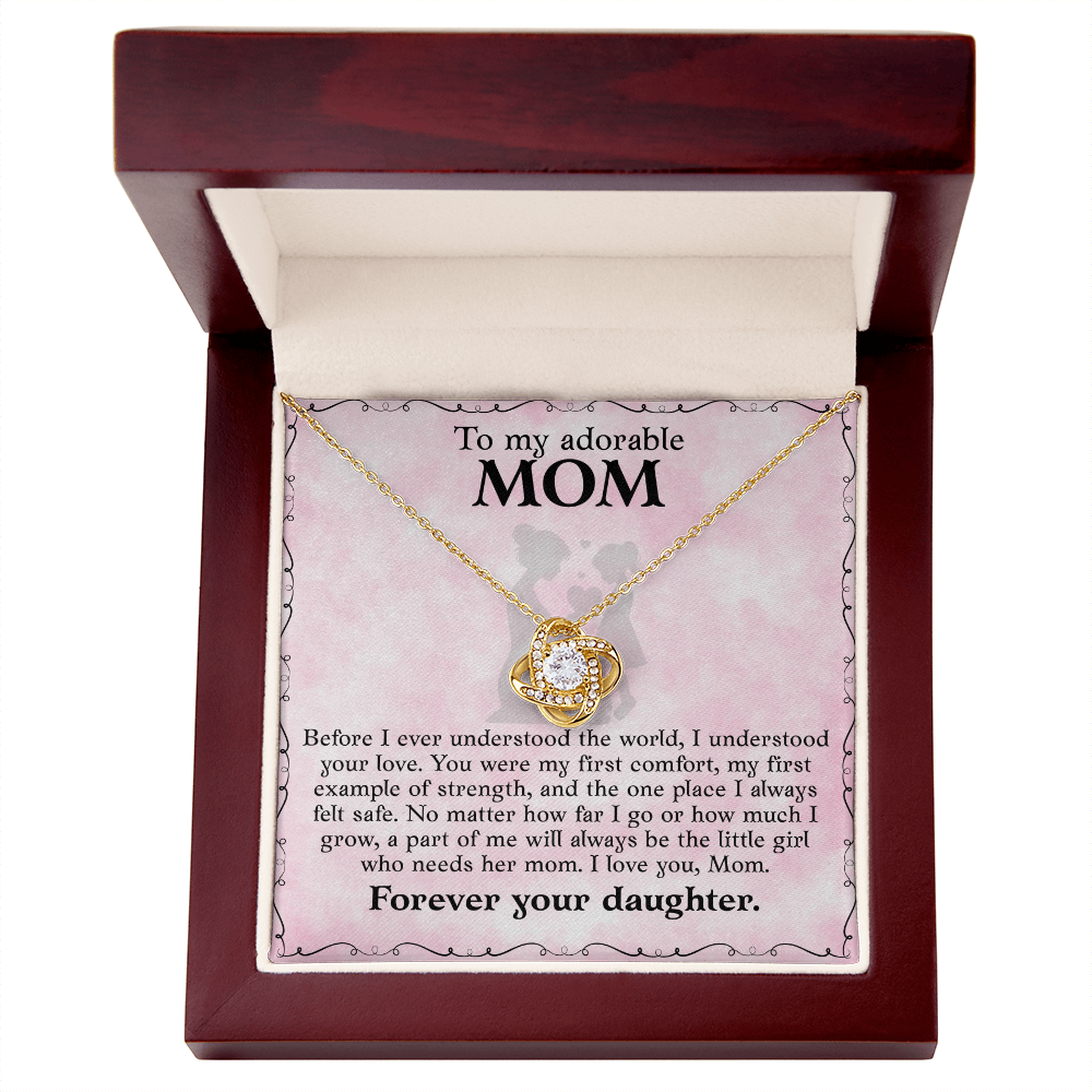 Love Knot Necklace for Mom - Gift from Daughter - Cubic Zirconia Pendant - White or Yellow Gold Finish