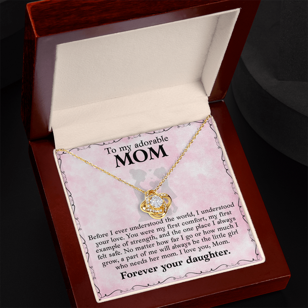 Love Knot Necklace for Mom - Gift from Daughter - Cubic Zirconia Pendant - White or Yellow Gold Finish