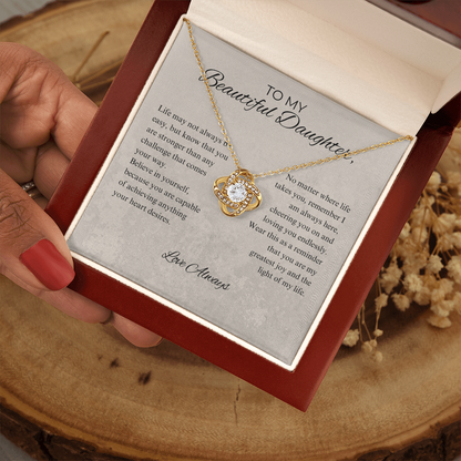 To My Beautiful Daughter - Always Be Brave And Be Strong - Love Knot Necklace