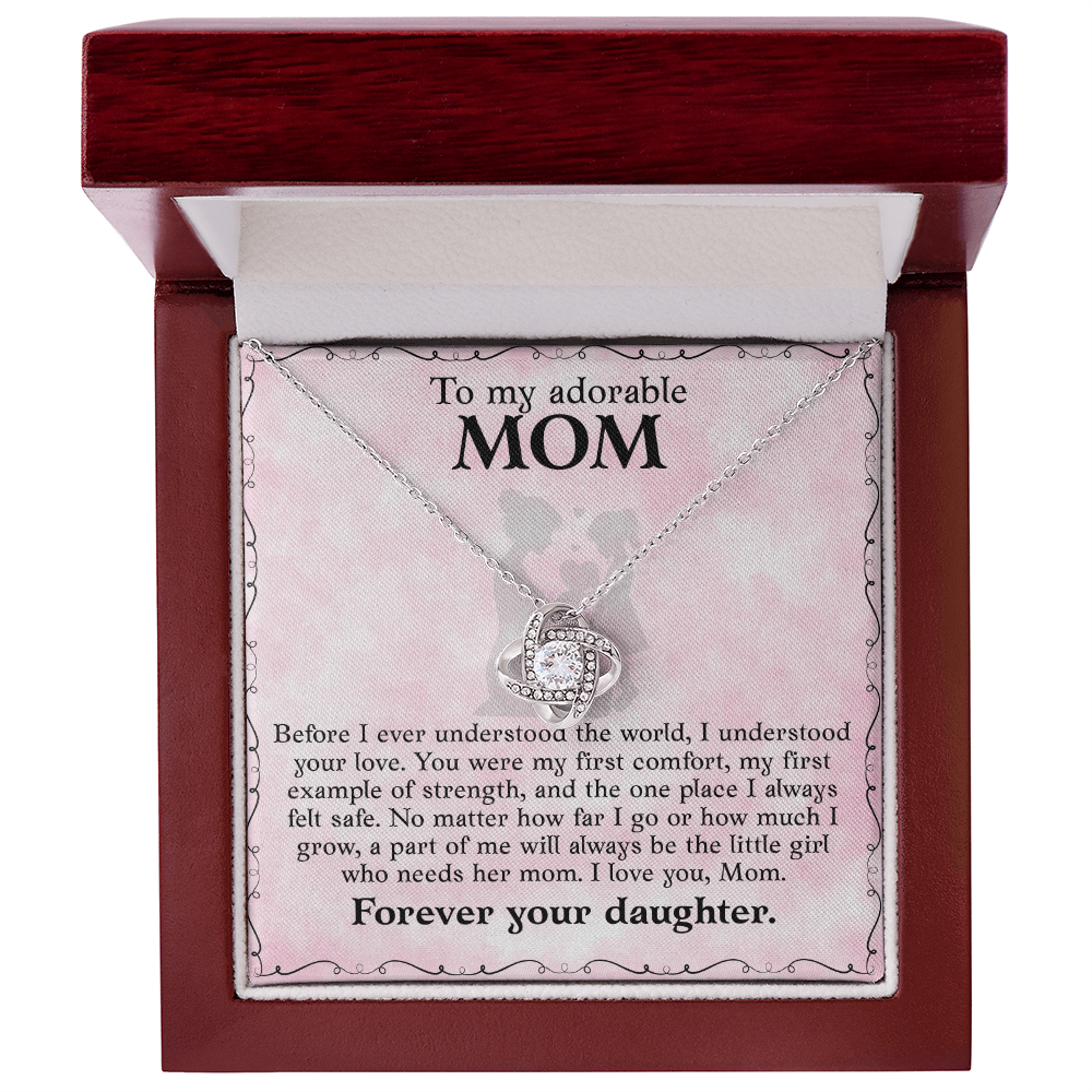 Love Knot Necklace for Mom - Gift from Daughter - Cubic Zirconia Pendant - White or Yellow Gold Finish