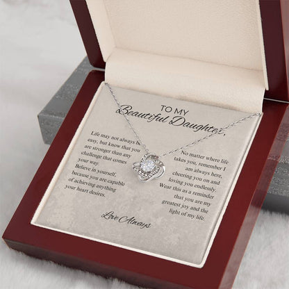 To My Beautiful Daughter - Always Be Brave And Be Strong - Love Knot Necklace