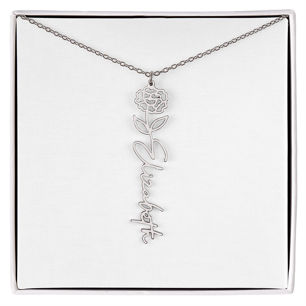 Birth Flower Name Necklace - Personalized Gold Name Necklace - Custom Floral Birthday Gift