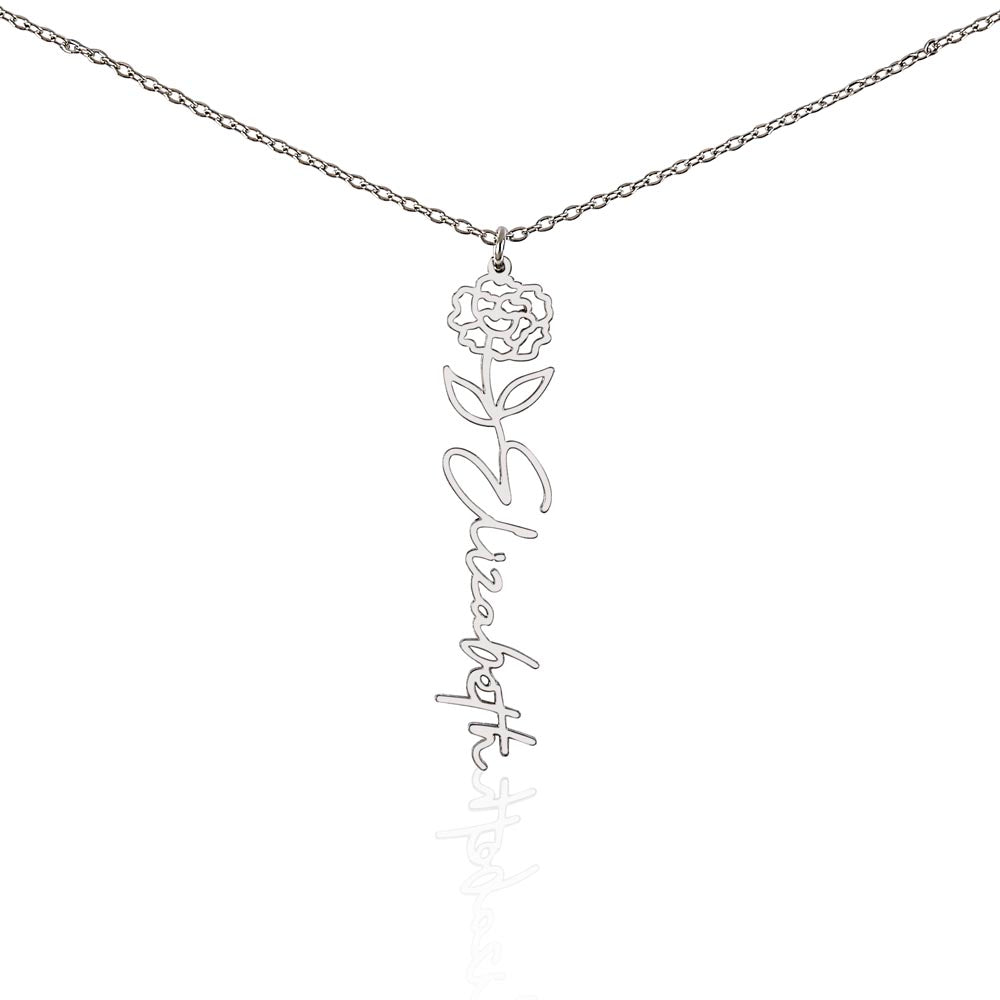 Birth Flower Name Necklace - Personalized Gold Name Necklace - Custom Floral Birthday Gift