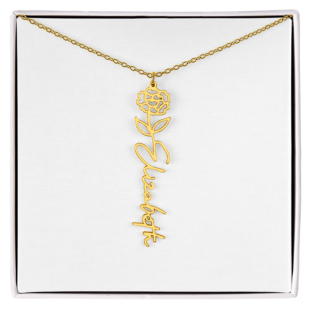 Birth Flower Name Necklace - Personalized Gold Name Necklace - Custom Floral Birthday Gift