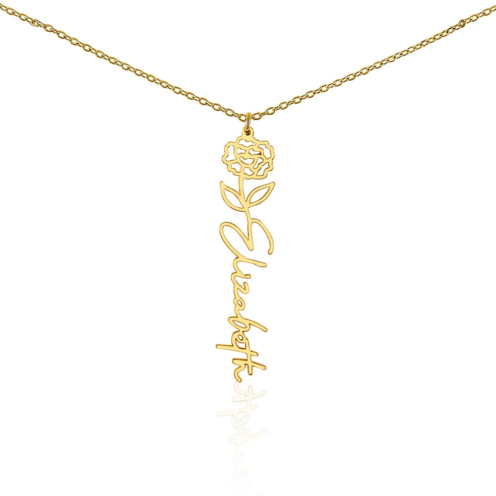 Birth Flower Name Necklace - Personalized Gold Name Necklace - Custom Floral Birthday Gift