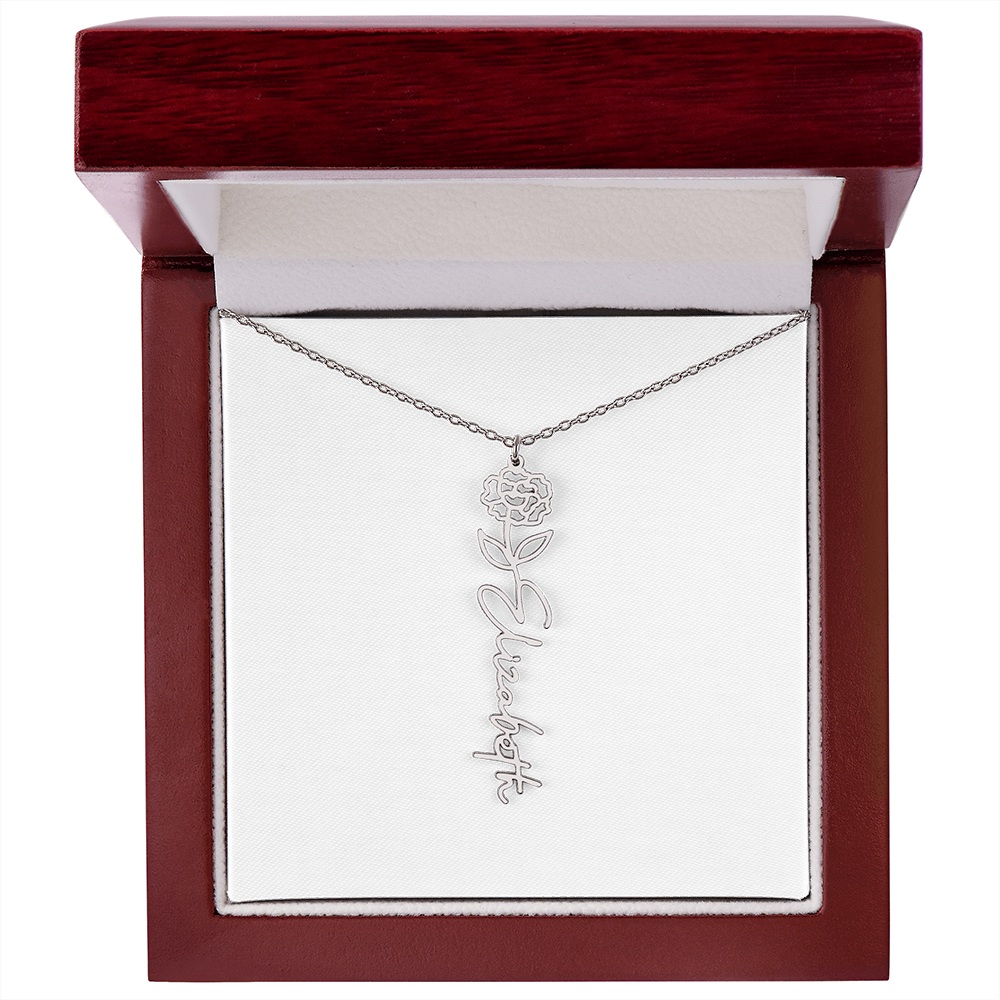 Birth Flower Name Necklace - Personalized Gold Name Necklace - Custom Floral Birthday Gift