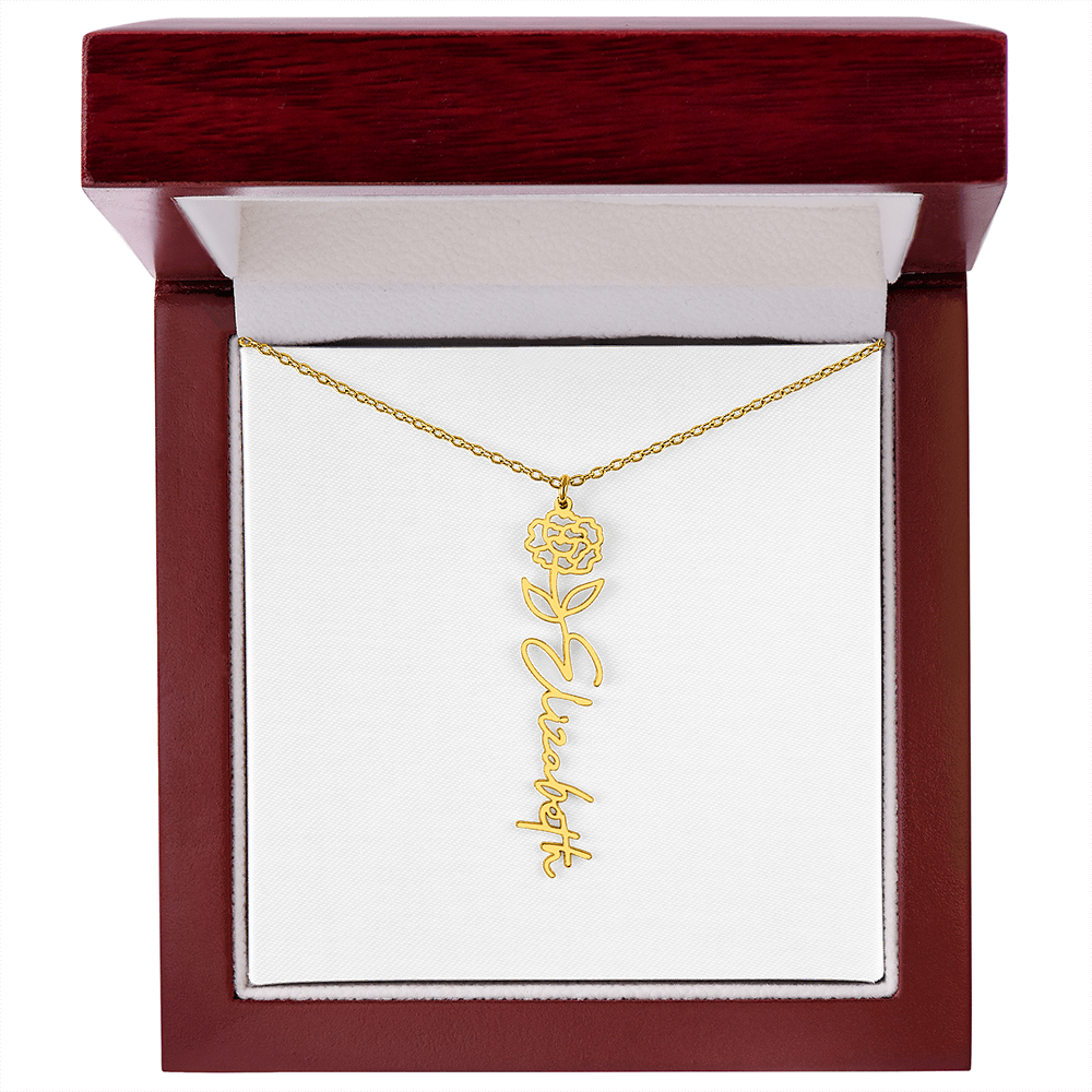 Birth Flower Name Necklace - Personalized Gold Name Necklace - Custom Floral Birthday Gift
