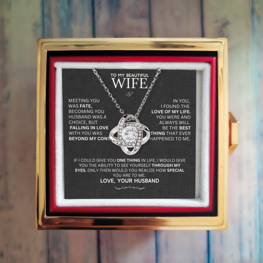 Gift for Wife "I Can't Live Without You" Necklace With Heart Box and Red Rose Surprise