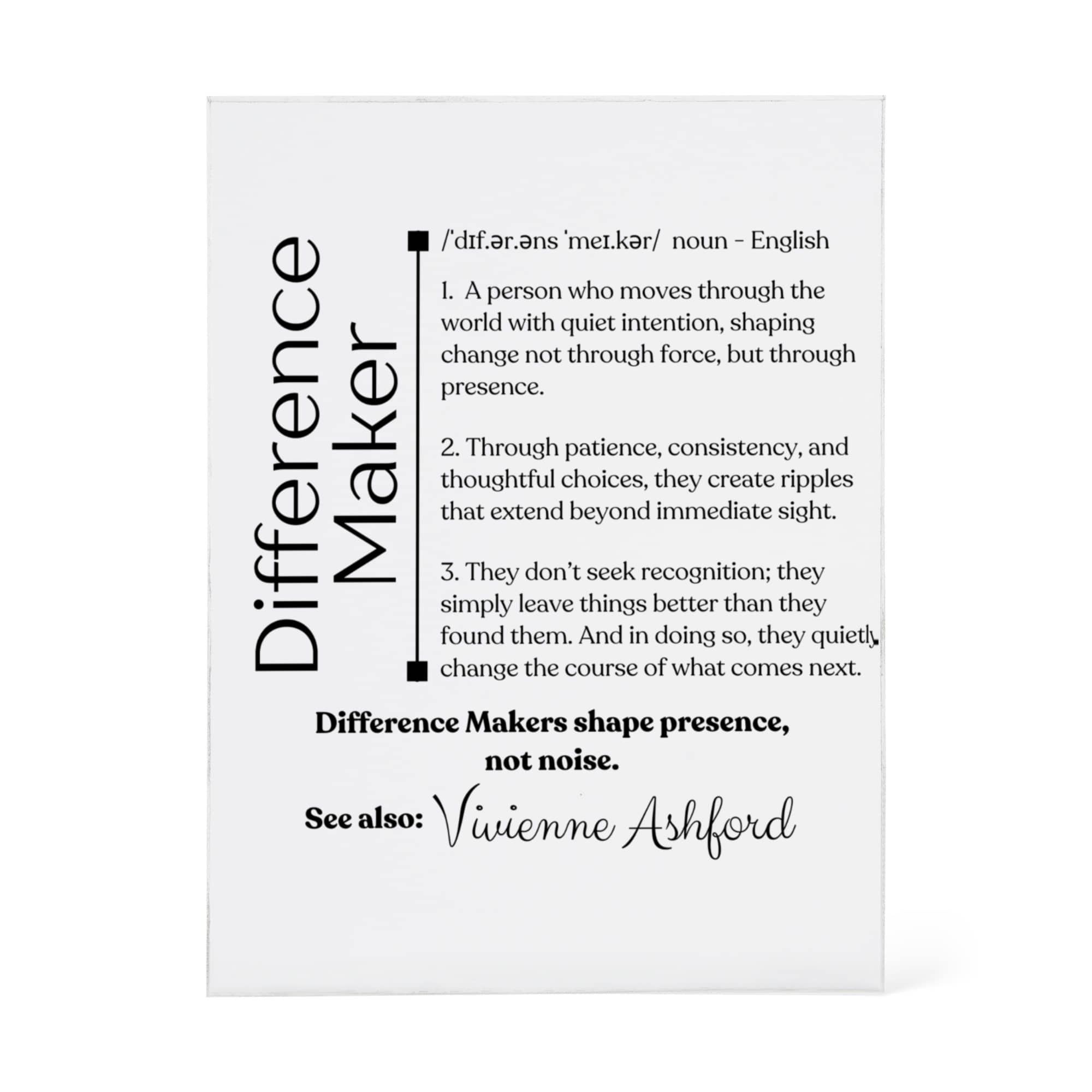 Personalized “Difference Maker” Acrylic Plaque — Teacher Gift, Coworker Thank You, Retirement Keepsake
