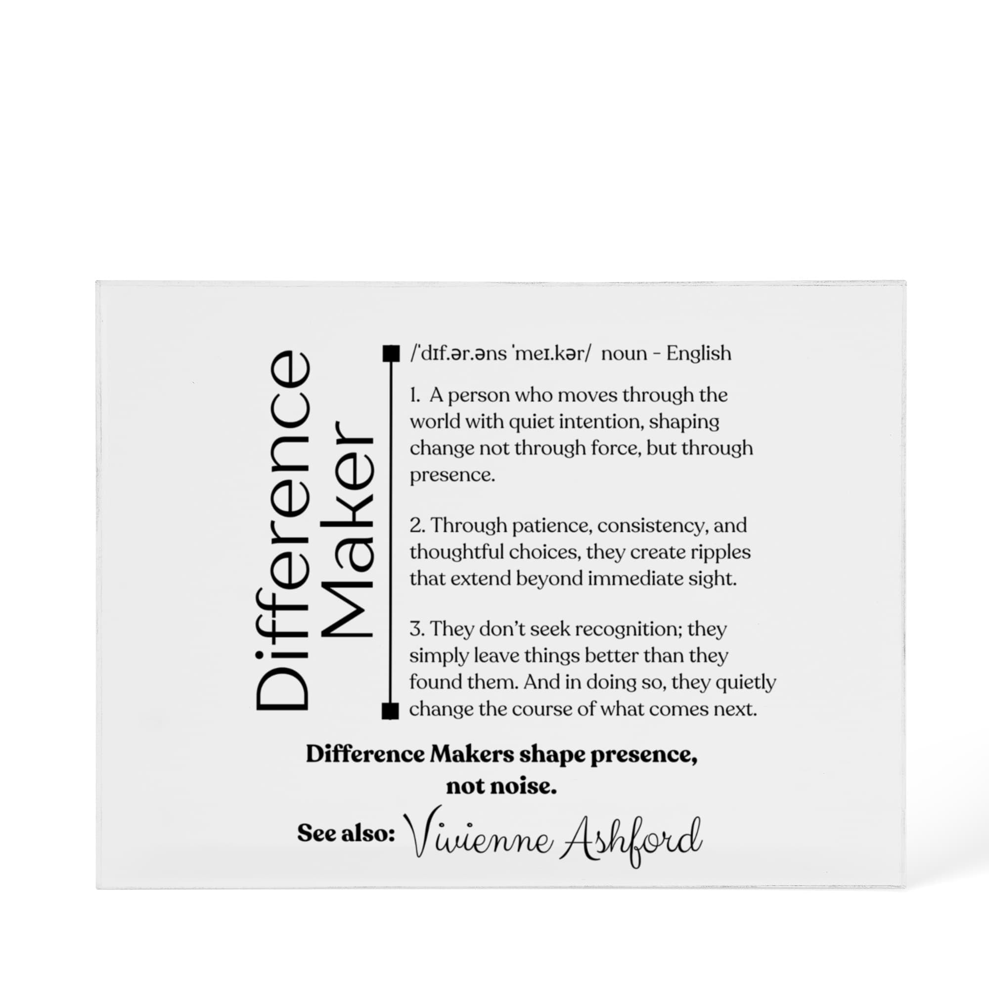 Personalized “Difference Maker” Acrylic Plaque — Teacher Gift, Coworker Thank You, Retirement Keepsake