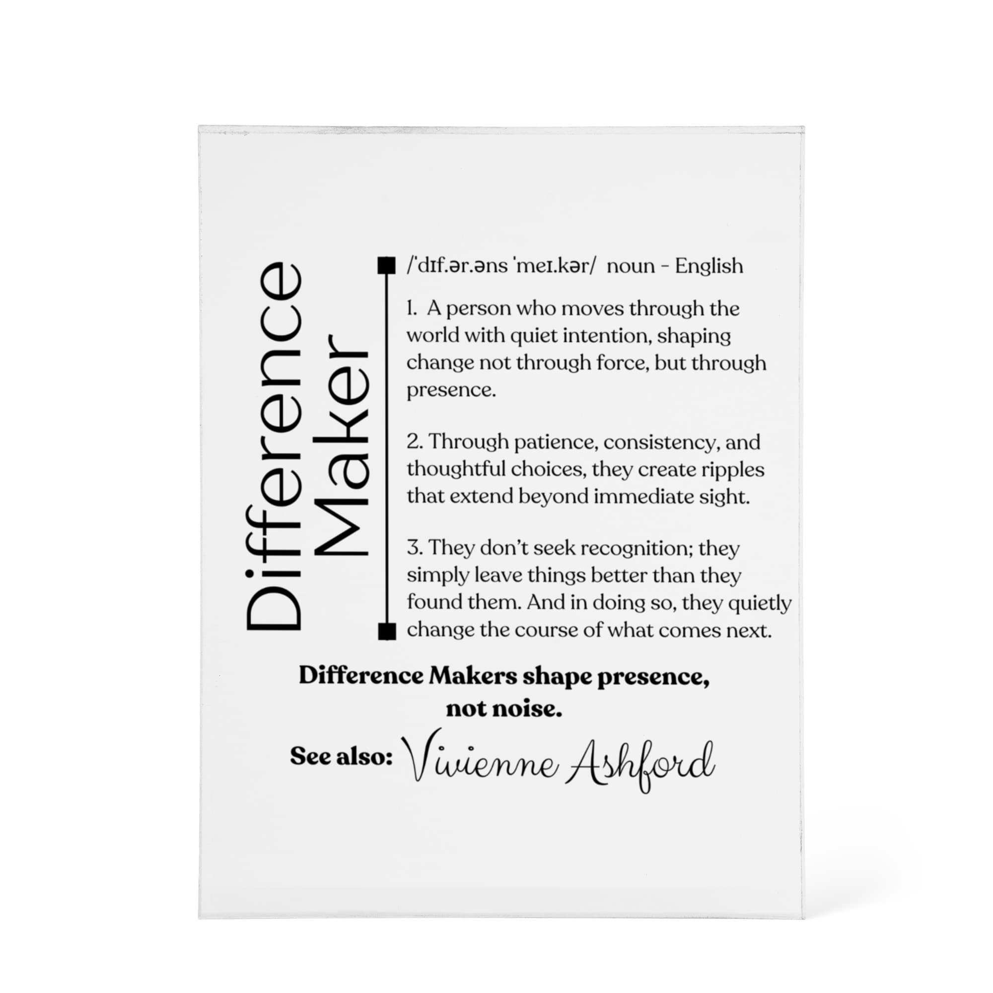 Personalized “Difference Maker” Acrylic Plaque — Teacher Gift, Coworker Thank You, Retirement Keepsake