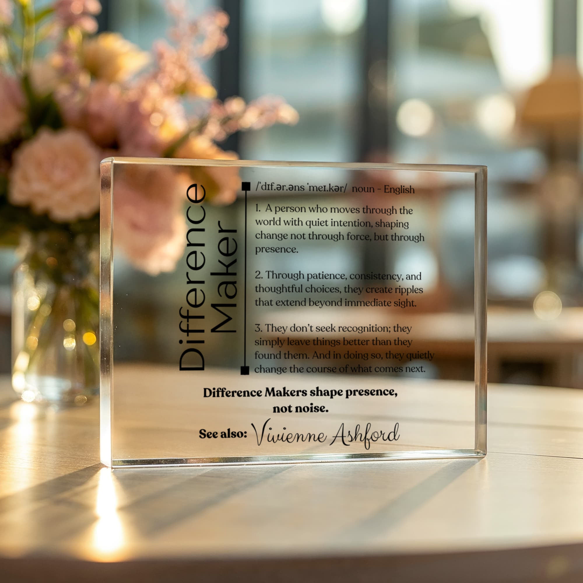 Personalized “Difference Maker” Acrylic Plaque — Teacher Gift, Coworker Thank You, Retirement Keepsake