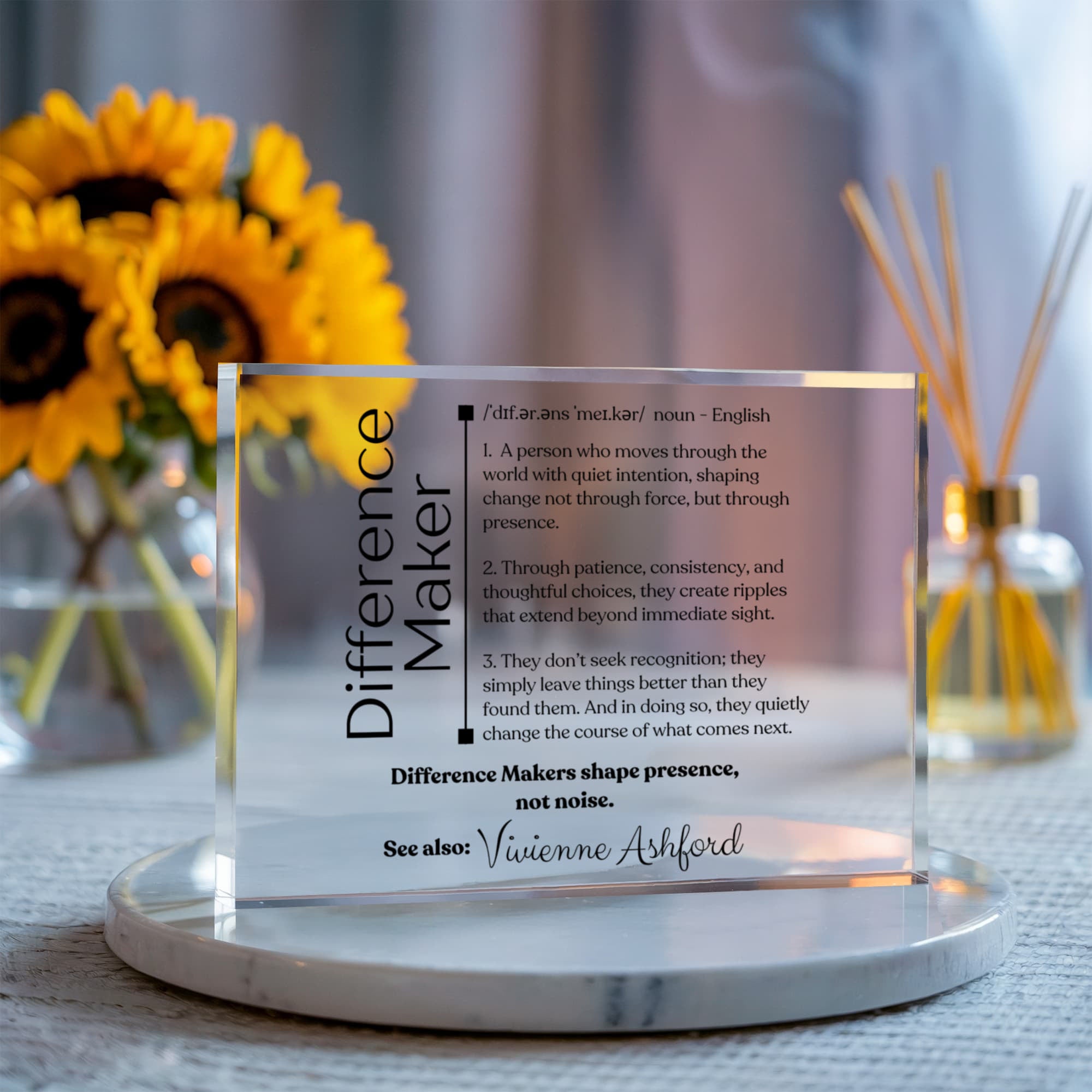 Personalized “Difference Maker” Acrylic Plaque — Teacher Gift, Coworker Thank You, Retirement Keepsake